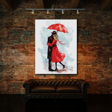 Tablou Canvas Kiss Under A Red Umbrella - Img 3