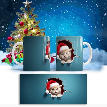 Cana De Craciun - Santa Kitten on Blue - Img 2
