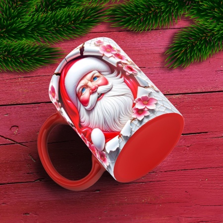 Cana De Craciun - Smiling Realistic Santa with Flowers - Img 3