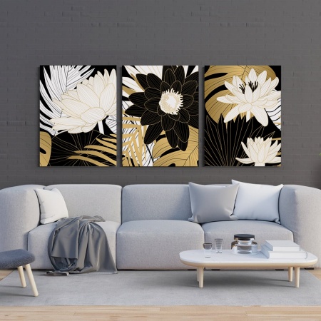 Set 3 Tablouri Canvas - White and golden floral - Img 2