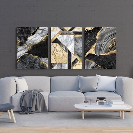 Set 3 Tablouri - Complex geometrical shapes with marble and gold
