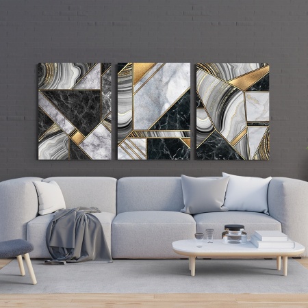 Set 3 Tablouri - Mosaic marble with golden patches - Img 3
