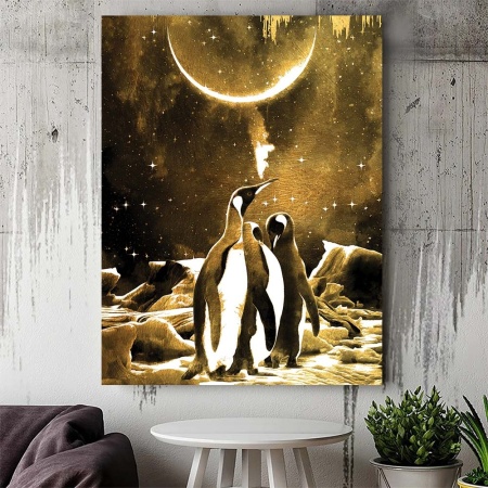 Tablou Canvas - Golden landscape with penguins - Img 4