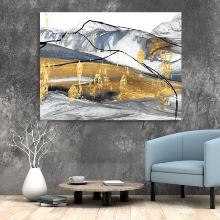 Tablou Canvas Modern Abstract - Charcoal sketch with golden patches