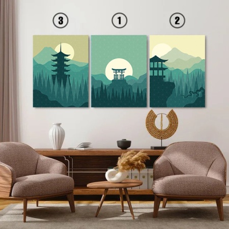 Set 3 Tablouri Blue japanese landscape - Img 3