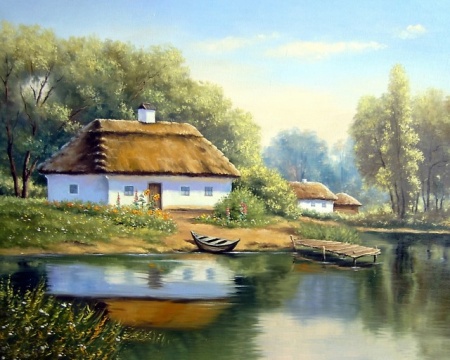 Tablou Canvas Efect Pictura - Casa Langa Lac - Img 3