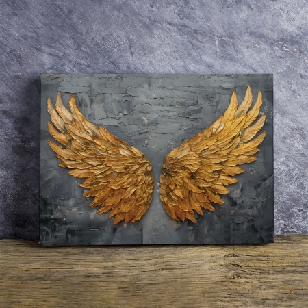 Tablou Canvas Inspirațional - Golden Wings on a Concrete Wall - Img 3