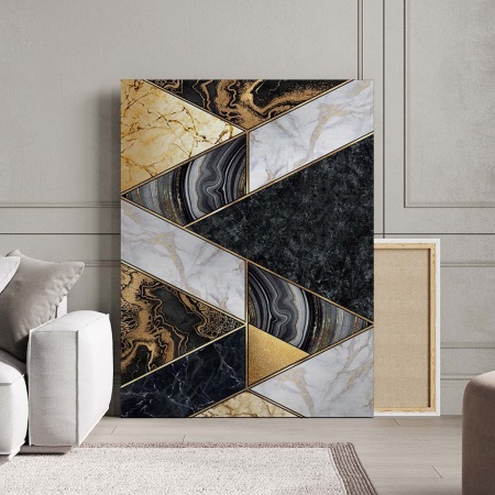 Tablou Canvas Modern Abstract - Marble and gold zig zags - Img 3