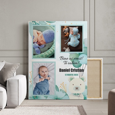 Tablou Canvas Personalizat - Colaj 3 poze nastere baietel - Img 3