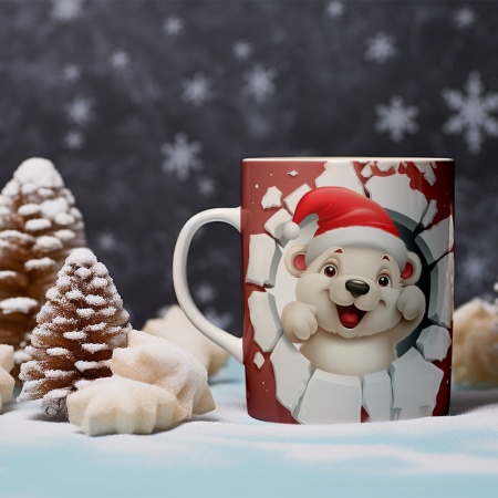 Cana De Craciun - Cute Polar Bear on Red Background - Img 2