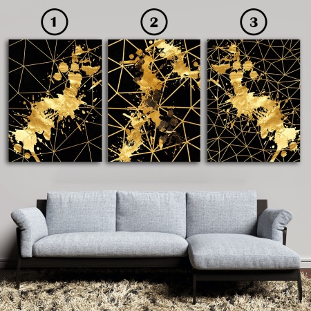 Set 3 Tablouri Elegante - Golden Splash on Black (ZAZ 135, 136, 137) - Img 4