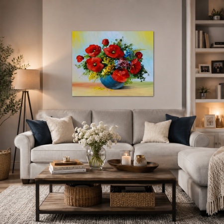 Tablou Canvas Efect Pictura - Vaza Cu Maci - Img 4