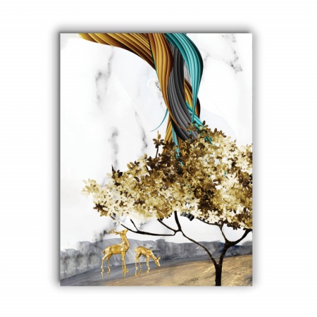 Tablou Canvas Golden Abstract Tree and Rainbow - Img 4