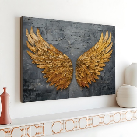 Tablou Canvas Inspirațional - Golden Wings on a Concrete Wall - Img 4