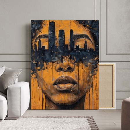 Tablou Canvas - Urban art portrait in black and orange - Img 2