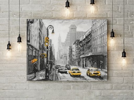 Tablou Canvas Yellow Cabs On A Rainy Day - Img 2