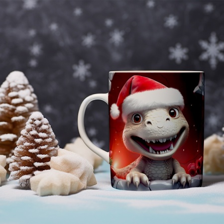 Cana De Craciun - Baby Dino Red Background - Img 2