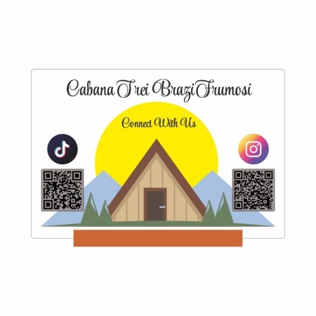 Plachetă Personalizată din Plexiglas cu Bază din Lemn – 2 Coduri QR | Ideală pentru Cabane și Pensiuni - Img 2