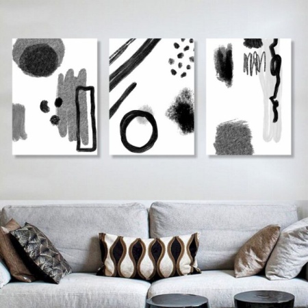 Set 3 Tablouri - Abstract black and white watercolor - Img 6