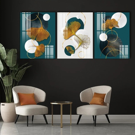 Set 3 Tablouri Canvas - 3D collage with ginkgo leaves - Img 2