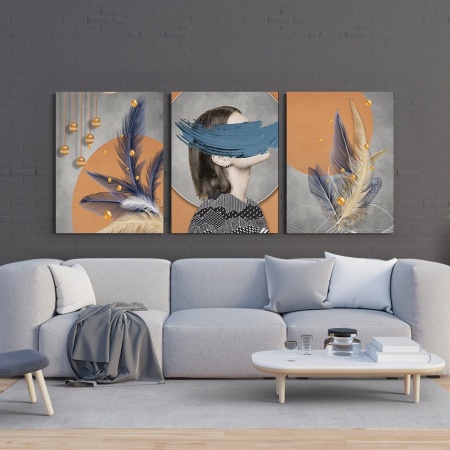 Set 3 Tablouri Canvas - Abstract mix with a modern portrait - Img 3