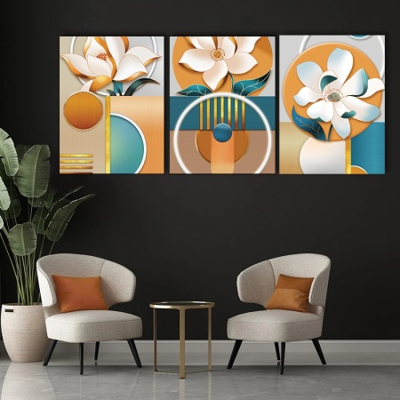 Set 3 Tablouri Canvas - Pastel floral 3D - Img 2