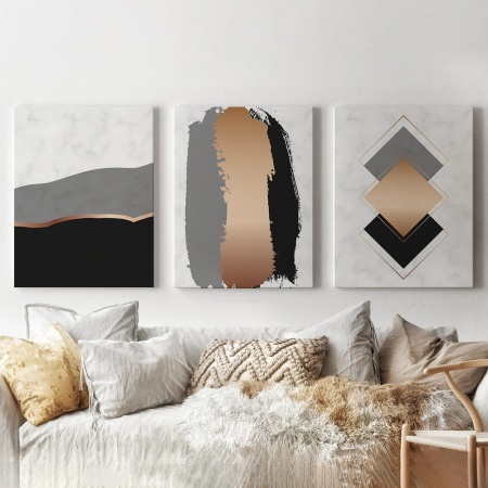 Set 3 Tablouri - Minimalist art with copper patches