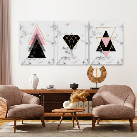 Set 3 Tablouri - Minimalist triangles on marble - Img 2