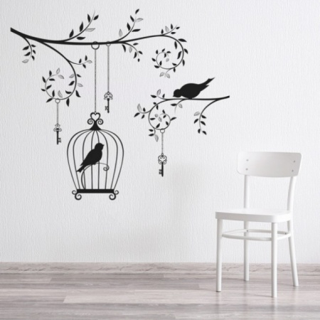 Sticker Vintage Bird Cage Tree Branch - Img 3