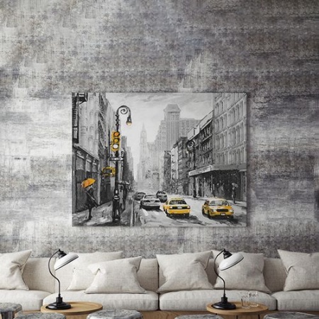 Tablou Canvas Yellow Cabs On A Rainy Day - Img 3