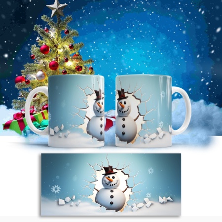 Cana De Craciun - Snowman and Blue Background - Img 2