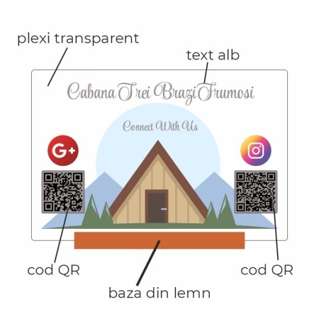 Plachetă Personalizată din Plexiglas cu Bază din Lemn – 2 Coduri QR | Ideală pentru Cabane și Pensiuni - Img 3