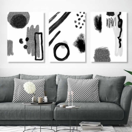 Set 3 Tablouri - Abstract black and white watercolor - Img 7