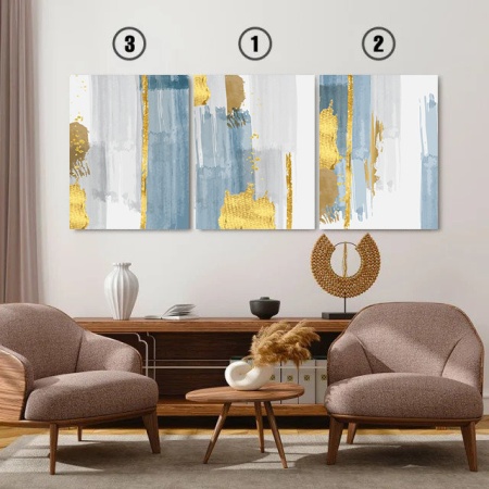 Set 3 Tablouri Blue strokes and golden shapes - Img 3