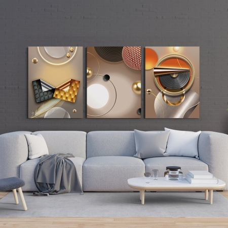 Set 3 Tablouri Canvas - 3D Set with metalic abstract shapes - Img 2