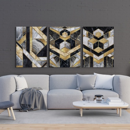 Set 3 Tablouri - Complex geometrical shapes with marble and gold - Img 3