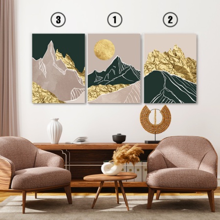 Set Tablouri Canvas - Golden Foil Abstract Mountains - Img 4