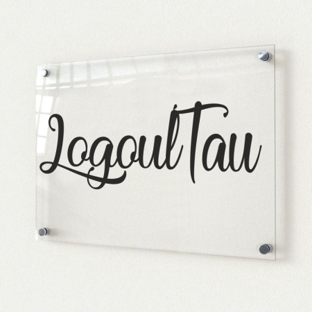 Sigla pe suport din plexiglass decupata pe contur cu autocolant 30x20cm