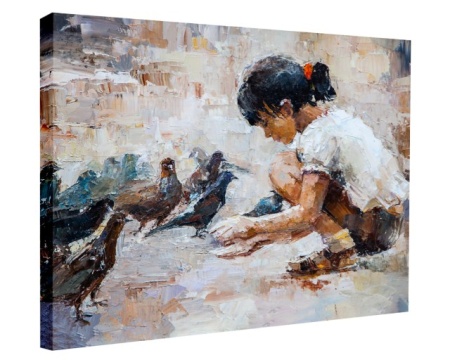Tablou Canvas Efect Pictura - Fetita Cu Porumbei - Img 2