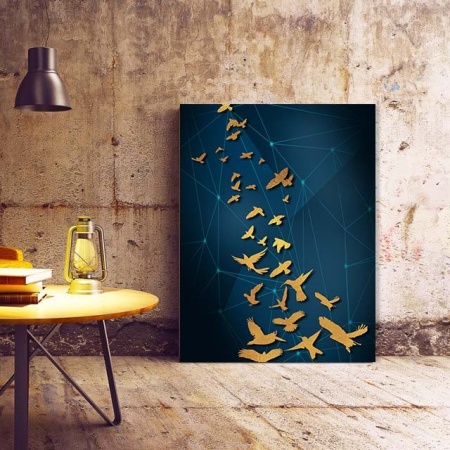 Tablou Canvas Modern Abstract - Flying golden birds - Img 2