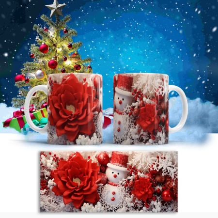 Cana De Craciun - Snowman and Red Flowers - Img 3
