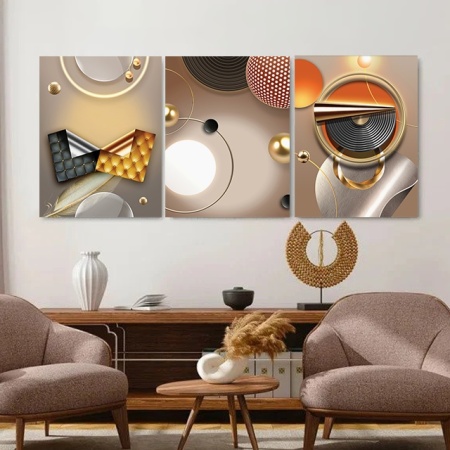 Set 3 Tablouri Canvas - 3D Set with metalic abstract shapes - Img 3
