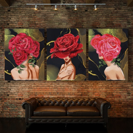 Set Tablouri Canvas - Rose Lady Gold Background - Img 2