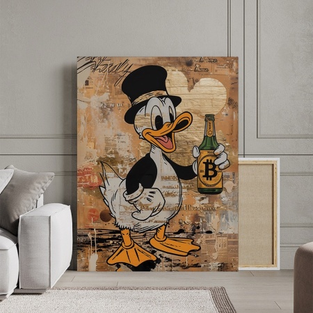 Tablou Canvas Inspirațional - Scrooge and Bitcoin Bottle