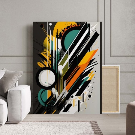 Tablou Canvas Modern Abstract - Contrasting shapes and watercolor splash - Img 2