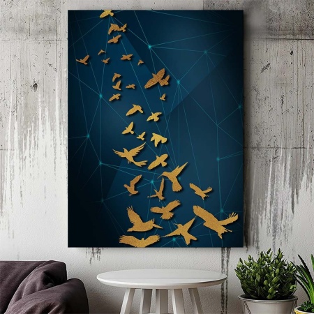 Tablou Canvas Modern Abstract - Flying golden birds - Img 3