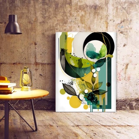 Tablou Canvas Modern Abstract - Green painting with leaves - Img 2