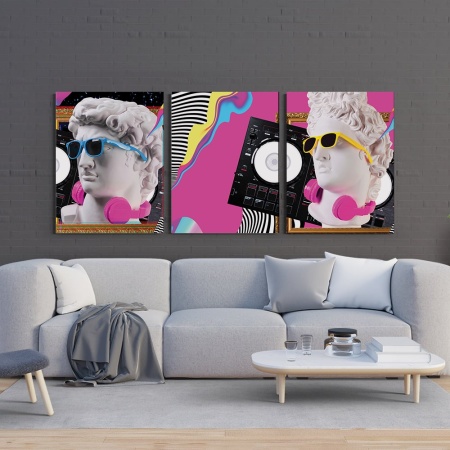 Set 3 Tablouri Canvas - Famous sculptures pop-art mix