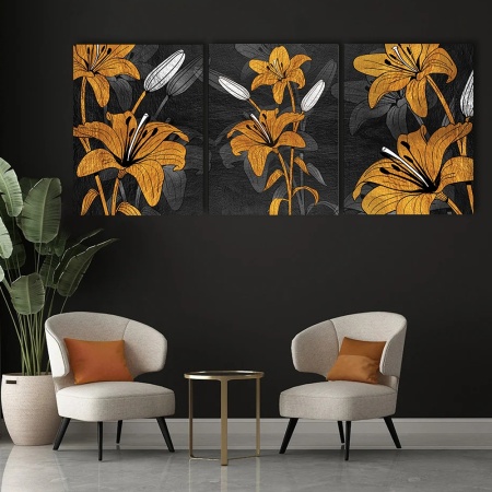 Set 3 Tablouri Canvas - Royal golden lillies - Img 2