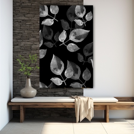 Tablou canvas - Frunze pictate pe fundal negru (Floral 055) - Img 4